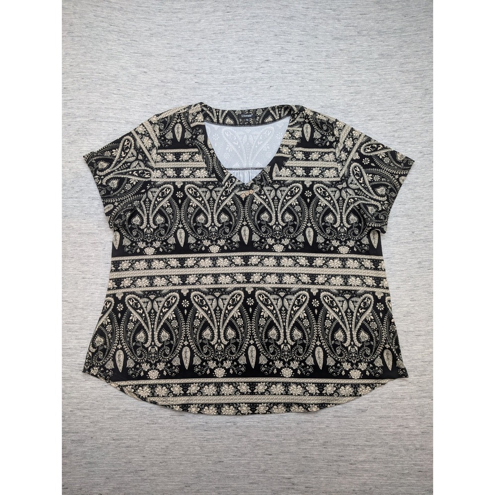U.Vomade Paisley Print Top V-Neck Short‎ Sleeve Blouse Elegant Comfy 4X
